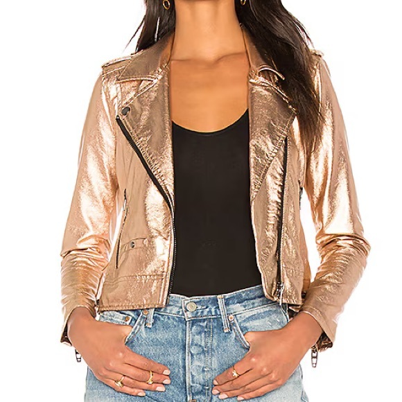 Blank NYC Jackets & Blazers - BLANK NYC Metallic Faux Leather Moto Jacket Rose Gold Party Holiday New Year